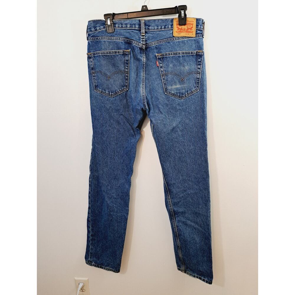 Levis 505 Jeans Men 34x34 Blue Regular Fit Straight Leg Medium Wash Denim Cotton - Picture 2 of 5